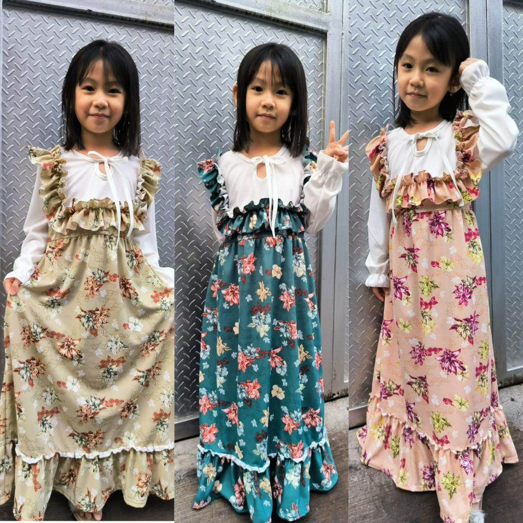 MOMOGI- GAMIS FLORAL OLIVER / GAMIS MAXI ANAK PEREMPUAN VOXY PREMIUM / Usia 3-13thn