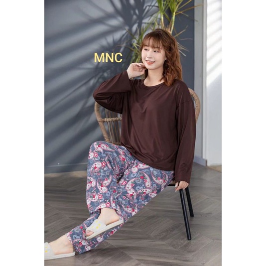 PIYAMA PP WANITA IMPORT SPANDEX|BIGSIZE|JUMBO/SET OVERSIZE/BAJU TIDUR lengan panjang-PPSJ.COKLAT BATIK