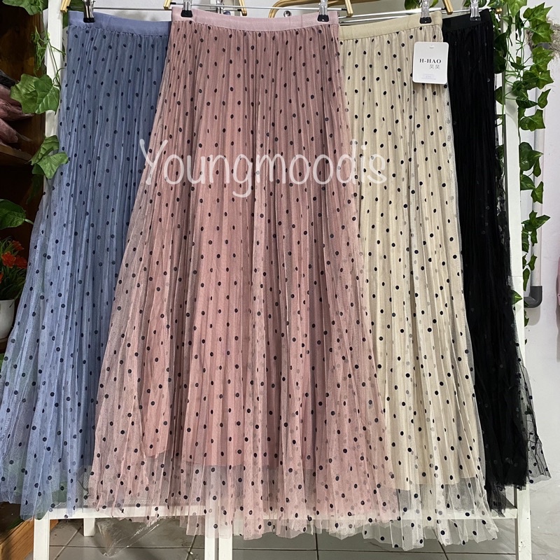 rok tutu bolak balik bahan velvet tille motif polkadot 4 warna ori import