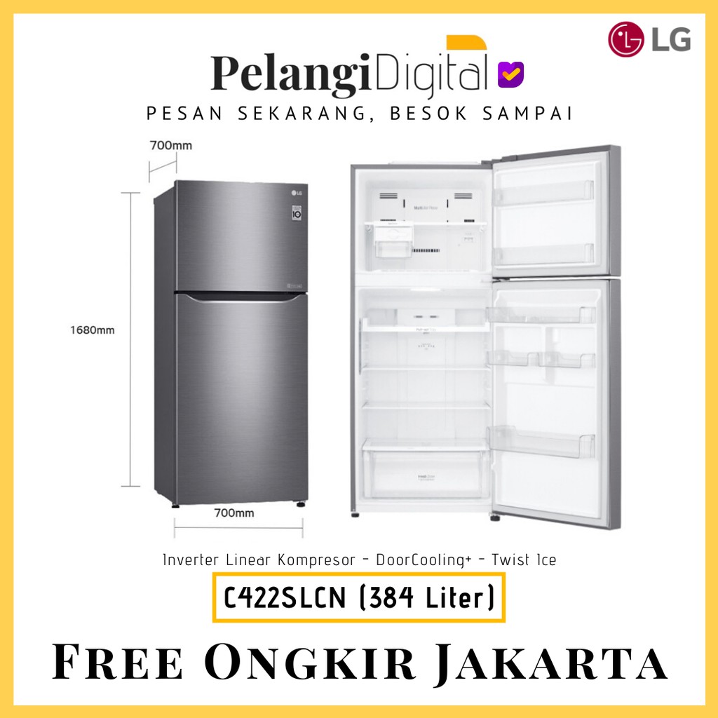 LG Kulkas 2 Pintu / Dua Pintu -  Inverter Linear Twist Ice DoorCooling - 384 Liter - GN-C422SLCN