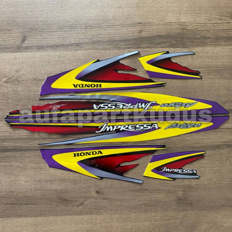 Stripping strip stiker sticker lis polet body Honda Astrea Impressa 2001 Kuning Ungu striping les as