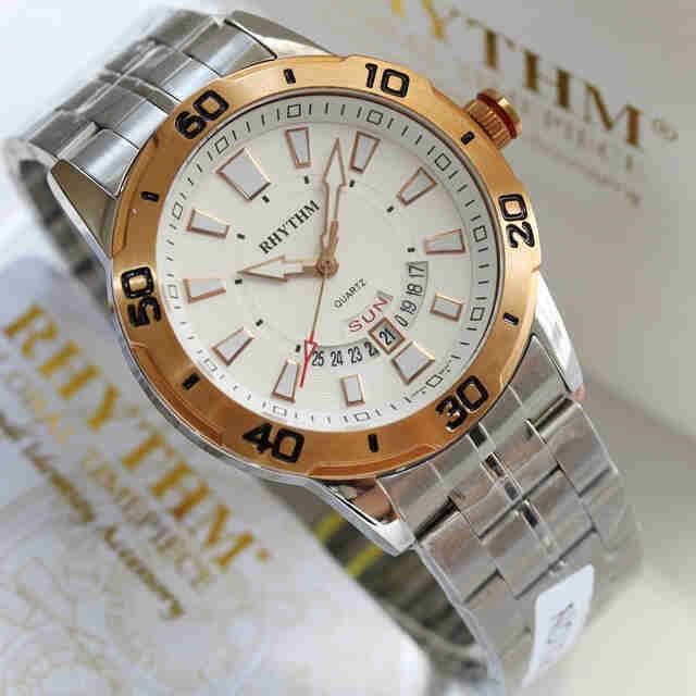 jam tangan pria RHYTHM 1306 silver gold original