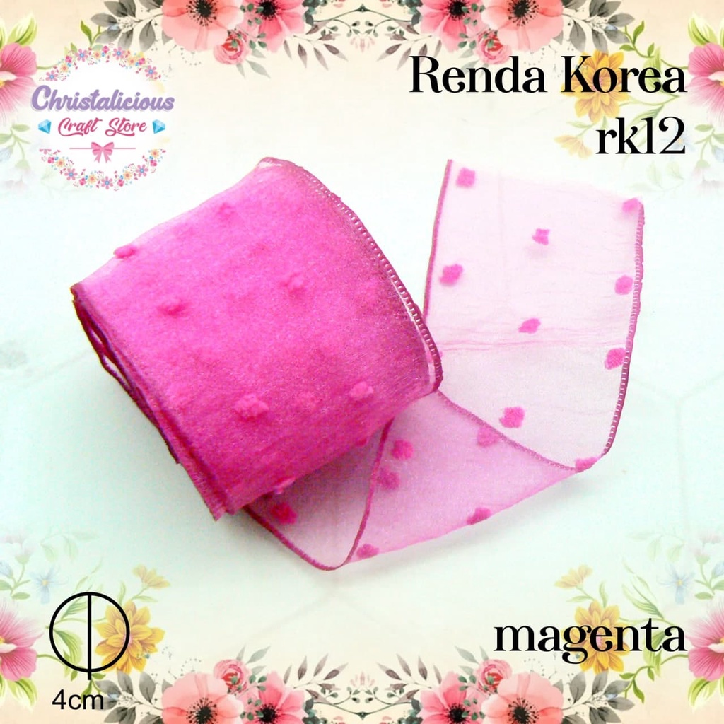 Renda kaca polkadot, renda korea, renda import lebar 4cm