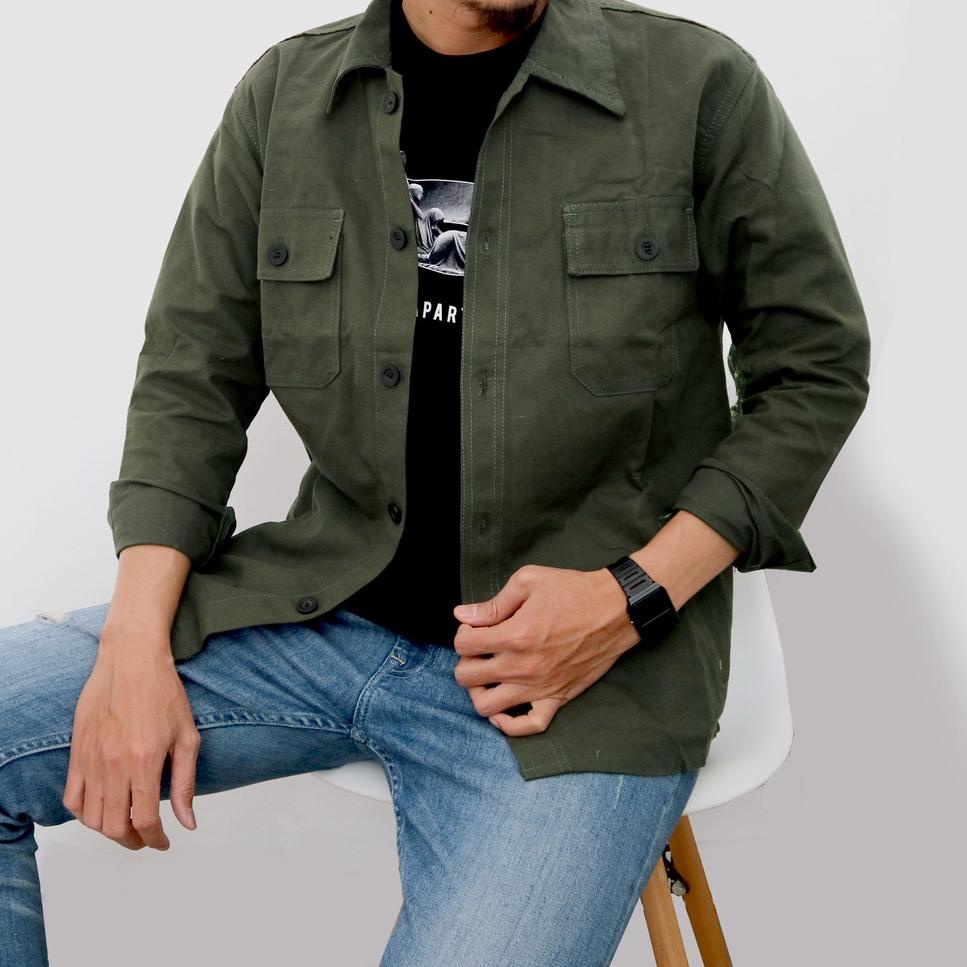 [BMU. 98966] "ARTHUR" JAKET KANVAS / SEMI PARKA / JAKET TRUCKER KANVAS - 2 POCKET  - GREEN ARMY