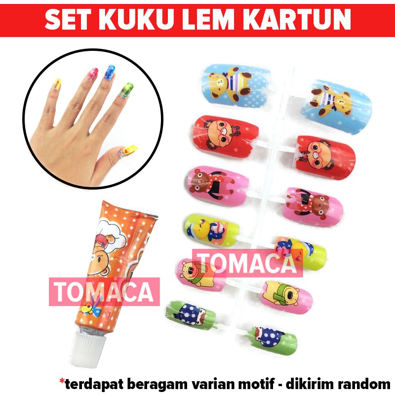 Mainan Anak Perempuan Cewek Lem Hiasan Kuku Palsu Kartun Nail Art