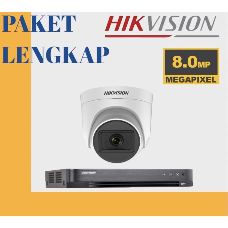 PAKET KAMERA CCTV HIKVISION 1 KAMERA CCTV 8MP FULL HD DVR 4 CHANNEL HIKVISION KOMPLIT TINGGAL PASANG