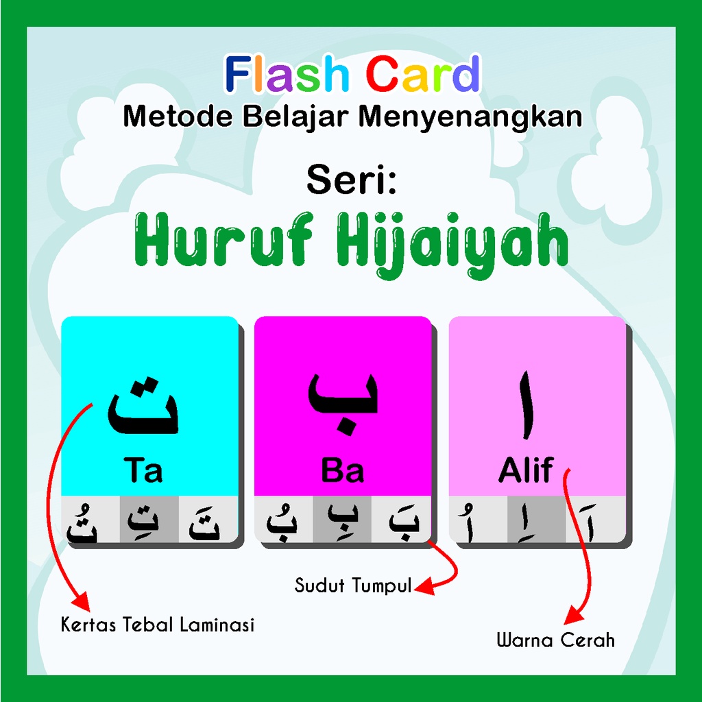 Flashcard huruf hijaiyah/kartu belajar anak kartu pintar mengaji/kartu hijaiyah/buku pintar mengaji 