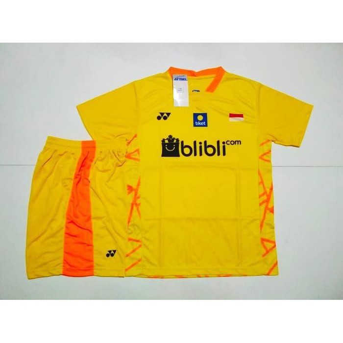SETELAN JERSEY KAOS BADMINTON BULUTANGKIS YONEX Y138 YELLOW BLIBLI