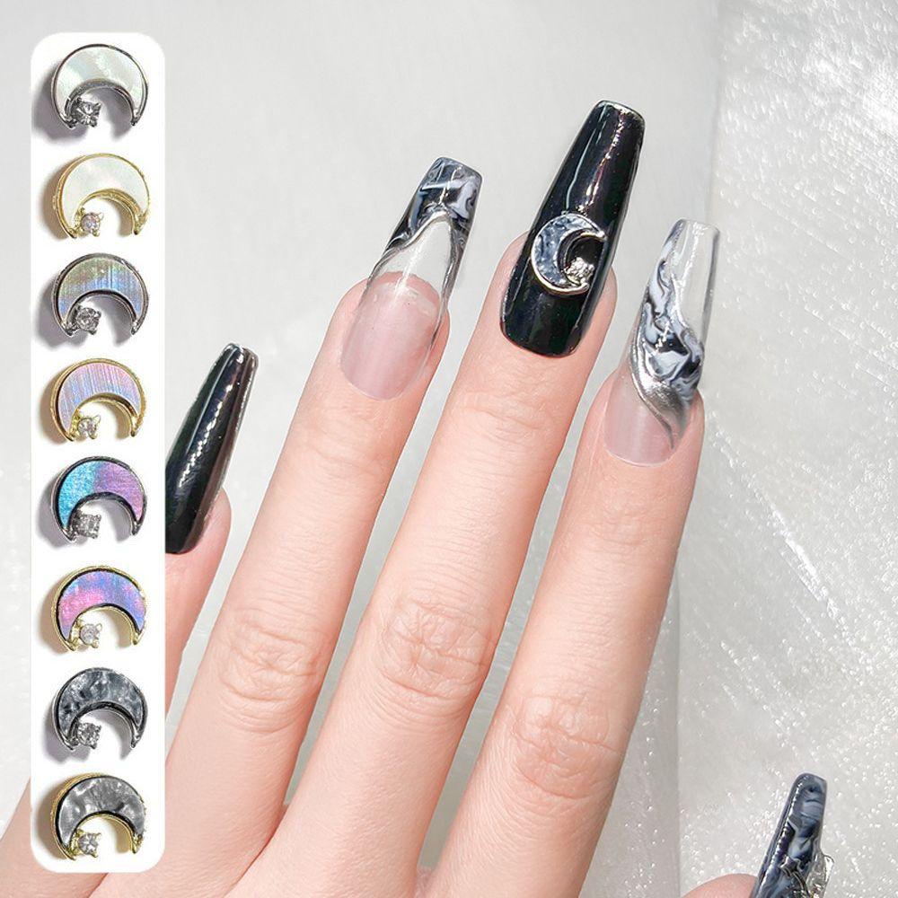 AUGUSTINA Augustina Fritillary Moon Nail Charms Colorful INS DIY Jepang Ujung Jari Ornamen Perhiasan Kuku 3D Nail Art Dekorasi