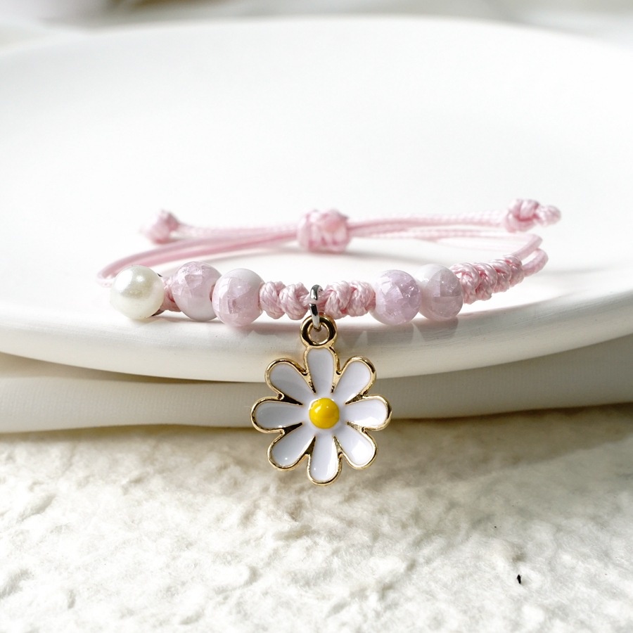 [Big Sale]1 Pcs Gelang Wanita Korea Gelang Couple Sahabat Manik Tali  Braided Bracelet/Friendship Adjustable Fashion Aksesoris-Daisy