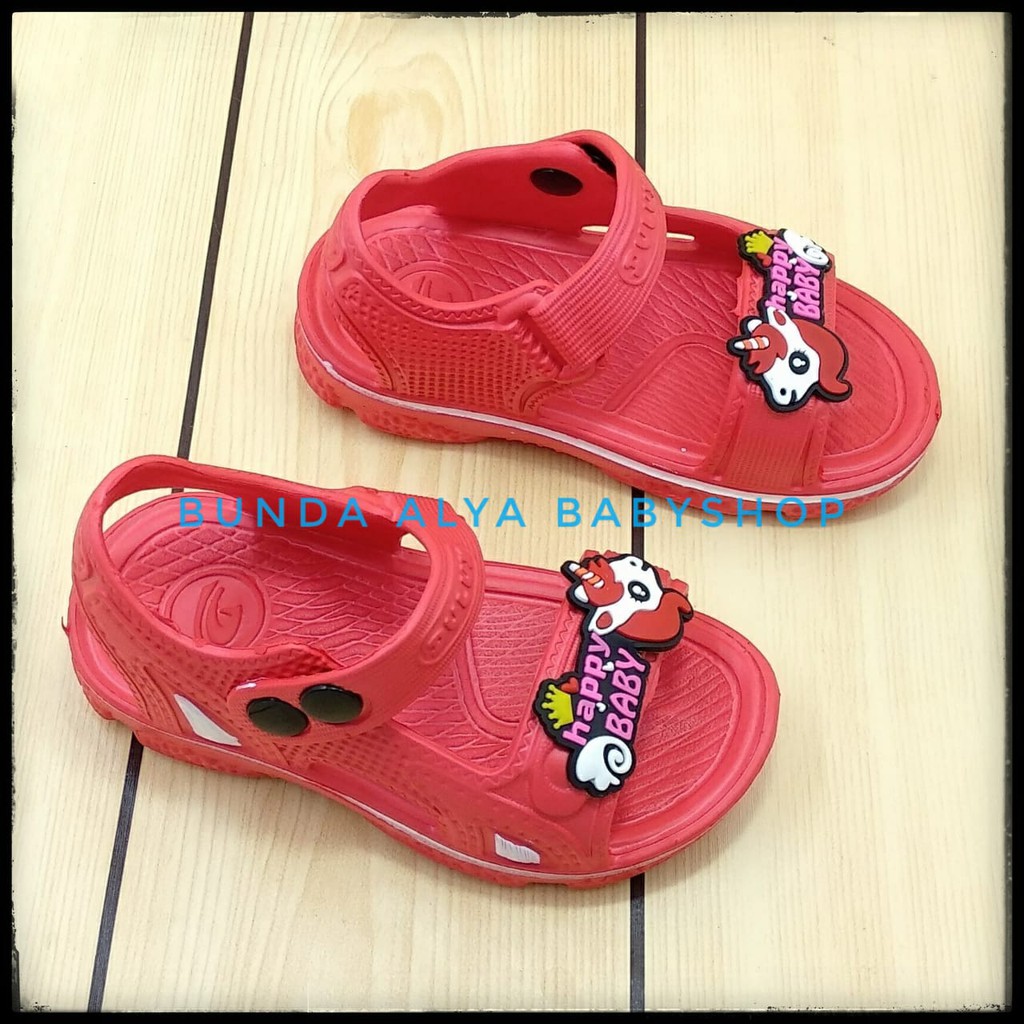 Sendal Anak Perempuan Usia 3 4 5 Tahun MERAH Happy Baby - Sepatu Sandal Karet Anak Cewek Karet Unicorn Anti Licin Size 24 - 29