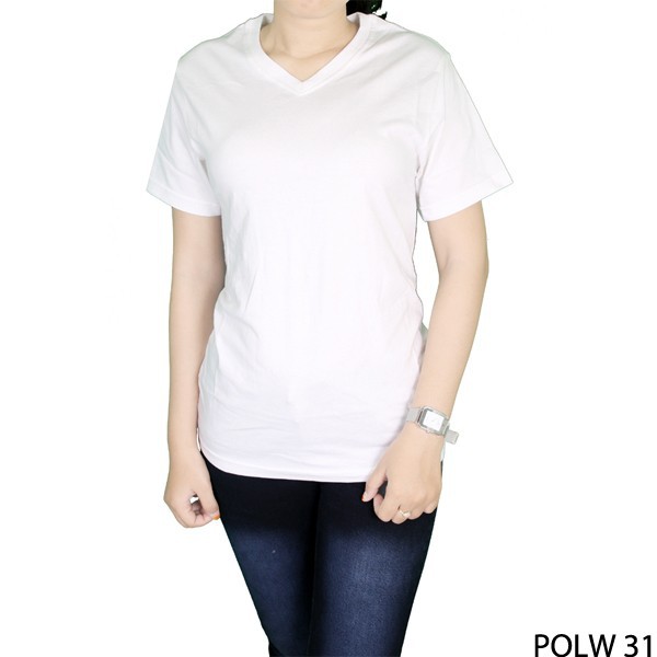 Kaos Polos Wanita V-Neck Pendek Cotton Combed S20 Putih – POLW 31