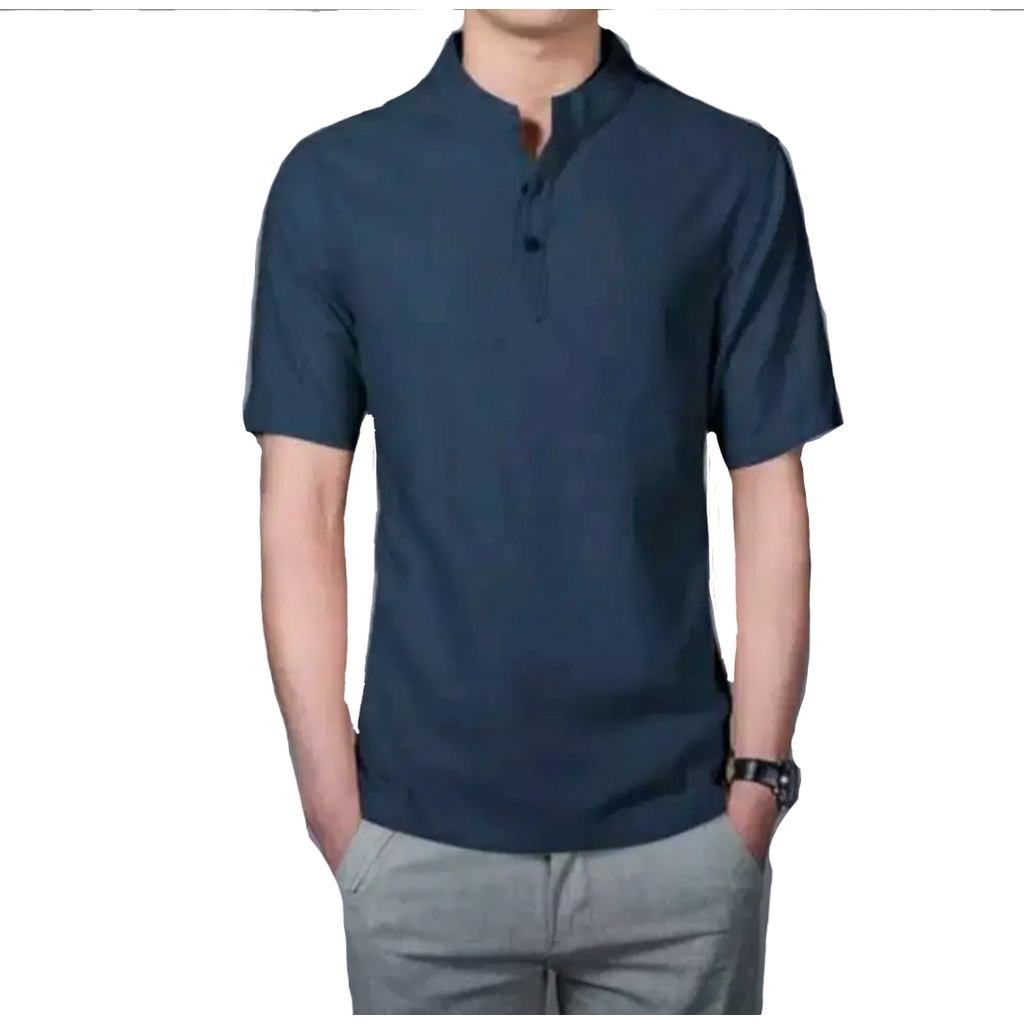 Baju Koko Kurta Polos.Baju Koko Pria Hamis Lengan Pendek