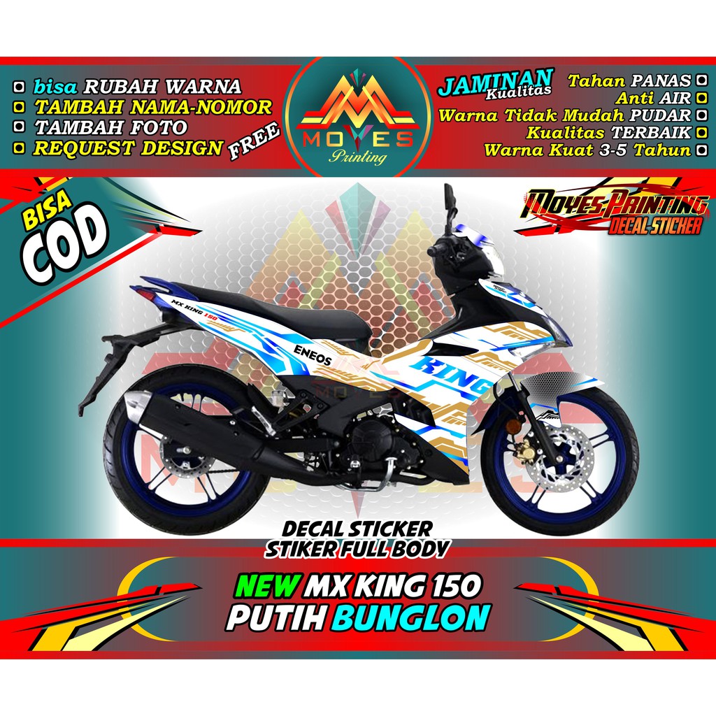 Decal Sticker New MX King 150 Motif Custom Putih Kekinian 2021 Sticker Full Body New MX King 150