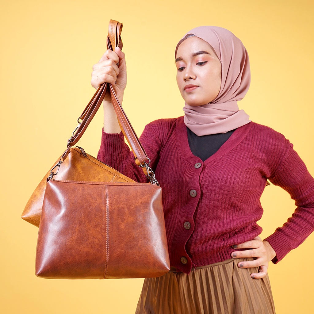 Tas Selempang Kulit Sling Bag Wanita Tas Slempang Wanita Multifungsi Kulit Sintetis PU Cewek OL15 Sling Bag Fungsional