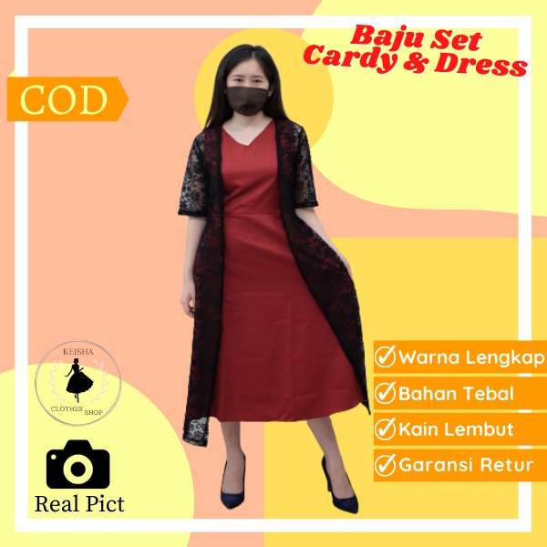 Losi Baju Set Cardigan Dan Maxi Dress Wanita Ootd Pesta Kerja Korean Korea Style Terbaru