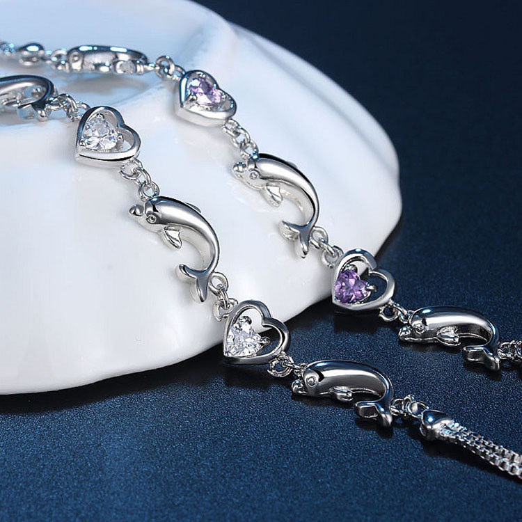 Gelang Perak Asli S925 Mewah Zircon Bentuk Hati Import Berkualitas