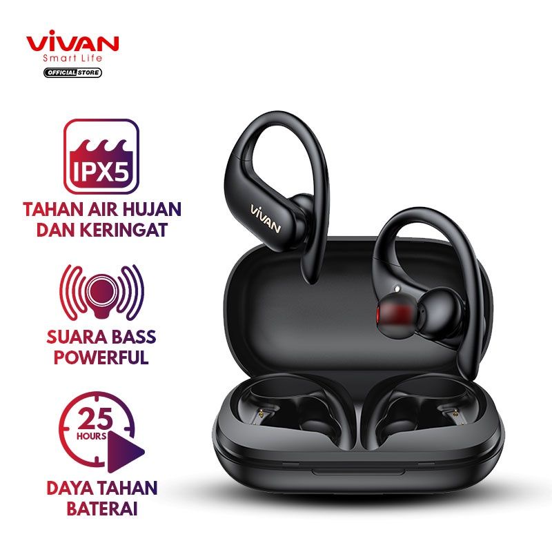HEADSET Vivan Sport X2 TWS Bluetooth 5.0 Waterproof IPX5 25 Hours Play Original Garansi Resmi 1Tahun