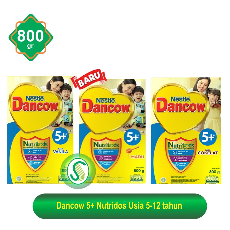 Dancow 5+ Nutritods Susu Formula Anak Usia 5-12 Tahun Rasa Madu / Vanila / Coklat 800gr