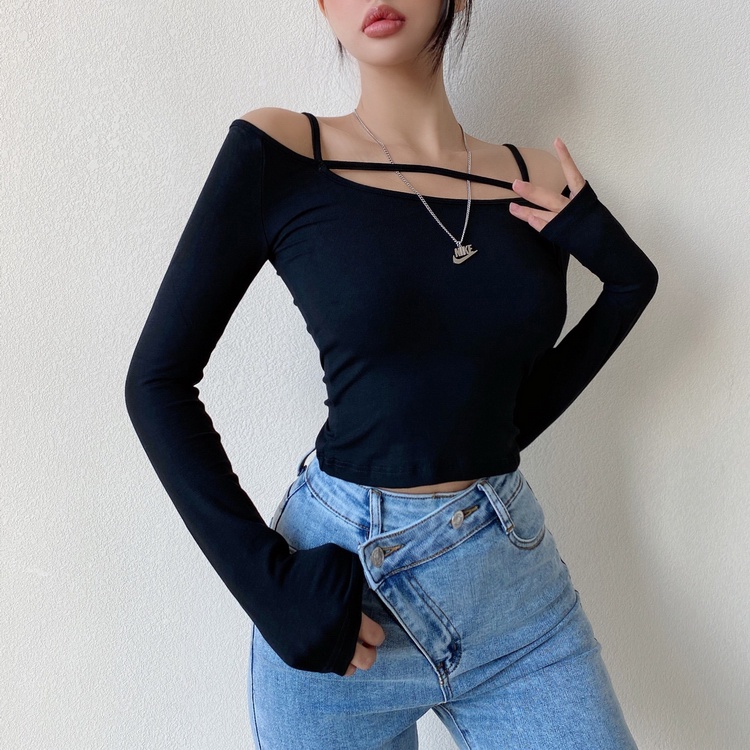 【LIVIAHOME】Original Design Twist Front Boat Neck Off-Shoulder Crop Tee 7293 (S-L)