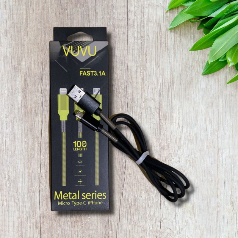 KABEL DATA VUVU 3.1A FAST CHARGING FOR ANDROID TIPE C/TIPE MICRO USB/TIPE FOR IPHONE