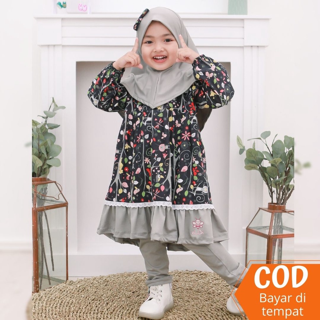 Yumna One Set By Lilbi - One Set Anak Lebaran - Setelan Baju Muslim Anak Lebaran - Setelan Anak Cewek - Little Bee Boutique - Setelan Tunik Anak Kekinian - Busana Muslim Anak Terbaru - Baju Anak Hitam Muslim Perempuan - Baju Anak Perempuan Atas Bawah