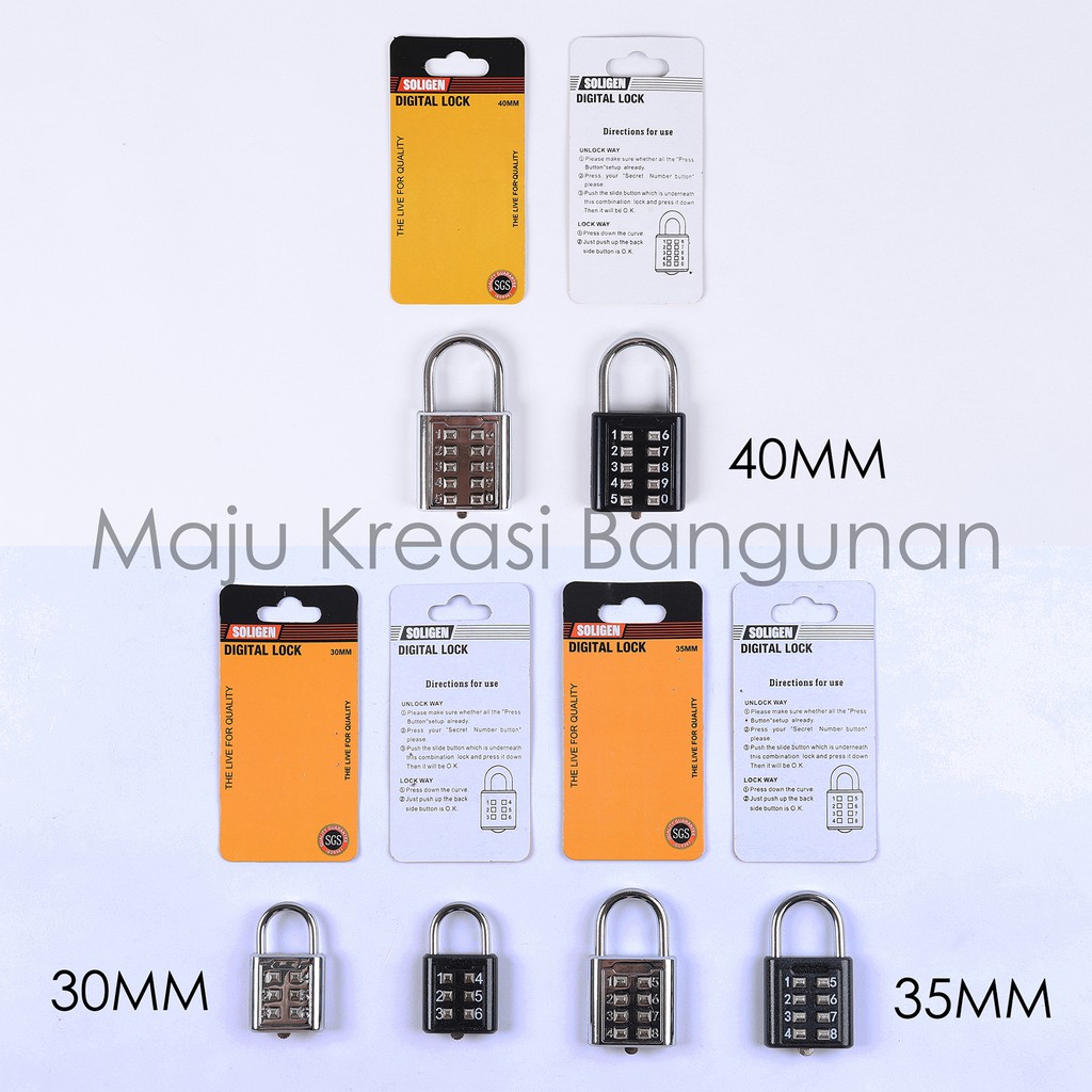 Gembok Nomor SOLIGEN Digital Rumah Toko Pagar 40mm 35mm 30mm 10 8 6 Digit 40 35 30 mm