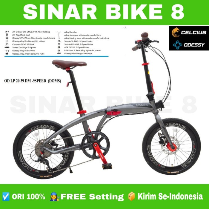 Sepeda Lipat Ukuran 20 Inch ODESSY DOMS 9 Speed Alloy Rem Hidrolik