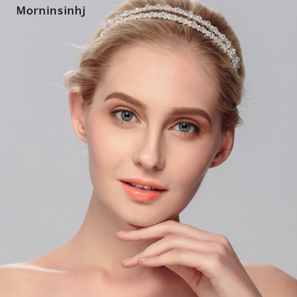 Mornin Bride Headband Tiara Mahkota Pengantin Handmade Kristal Double Layer Wedding Hairband