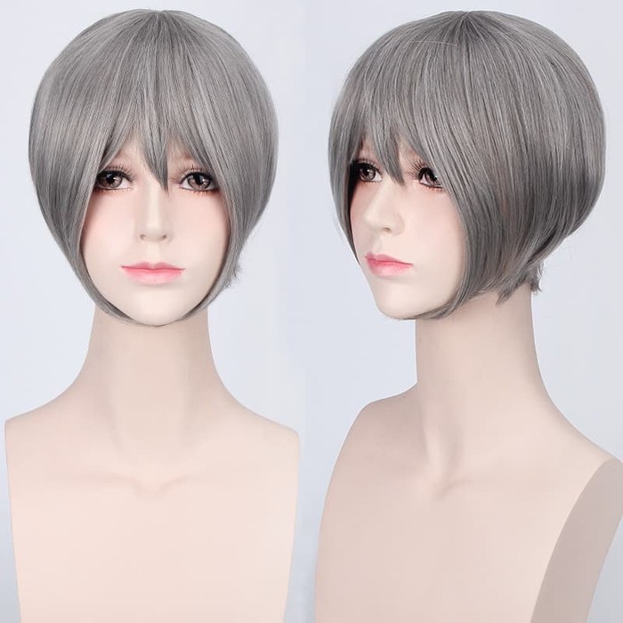 K047-3 wig base abu-abu ash gray pendek cowok cosplay rambut palsu