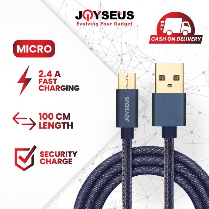 [COD] JOYSEUS Micro USB Cable 2.4A Cowboy Gold Braided Cable 120CM-KB0002 PROMO Kode 1066