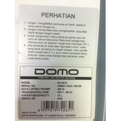 water heater domo da4010 pemanas listrik domo da 4010 10liter 200watt