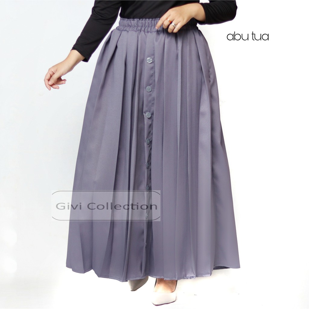 rok rempel kancing | Rok payung rempel full depan belakang | rok payung moscrepe | rok muslimah-abu tua