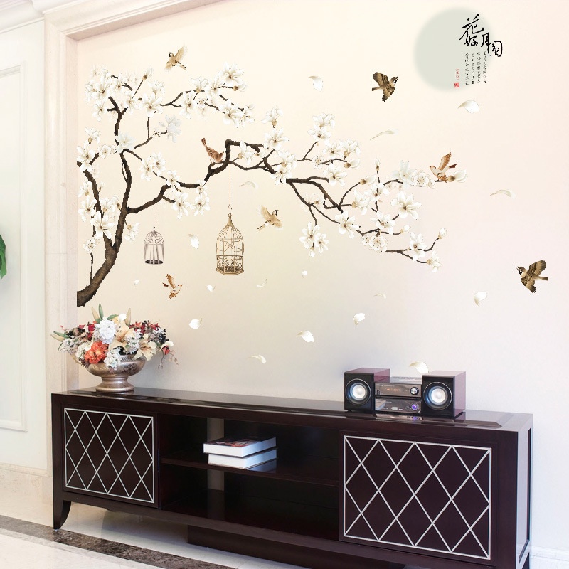 Reliza Wall Sticker Sangkar Sakura Gugur Pemandangan Chinese Cage SK2022 Stiker Dinding