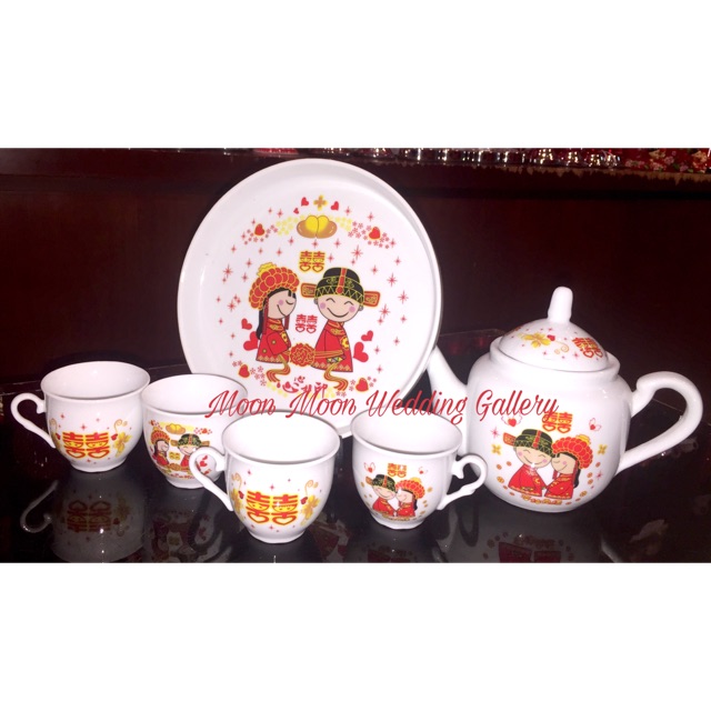 Tea set wedding cartoon couple