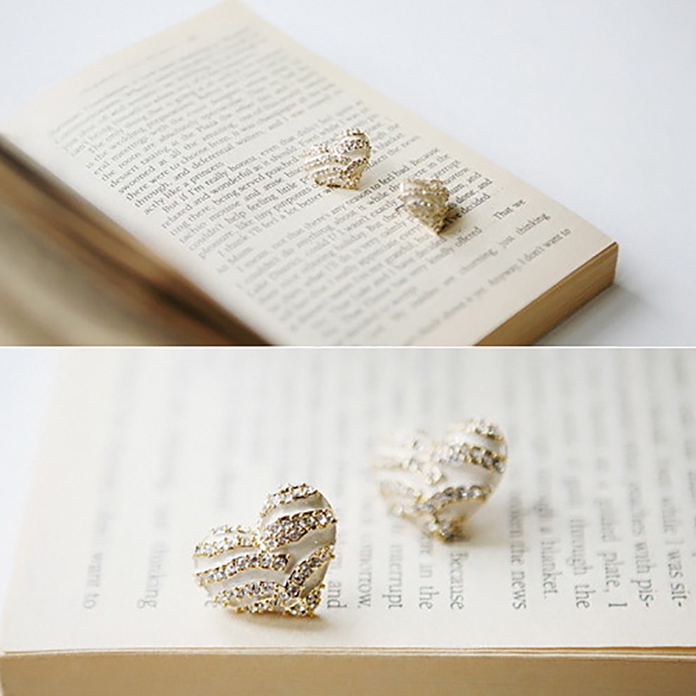 Hu Hu Hu Hu Hu Alat Bantu Pasang Kacamata♡ Anting Tusuk Bentuk Hati Motif Zebra Hias Kristal / Berlian Imitasi Untuk Wanita