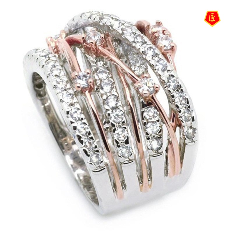 [Ready Stock]New Rhinestone Micro-Inlaid Zircon Ring Europe and America Creative