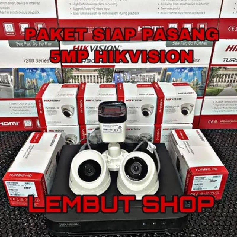 PAKET KAMERA CCTV HIKVISION 5MP 3 CAMERA 4 CH CHANNEL FULL HD KOMPLIT TINGGAL PASANG 4ch 4channel