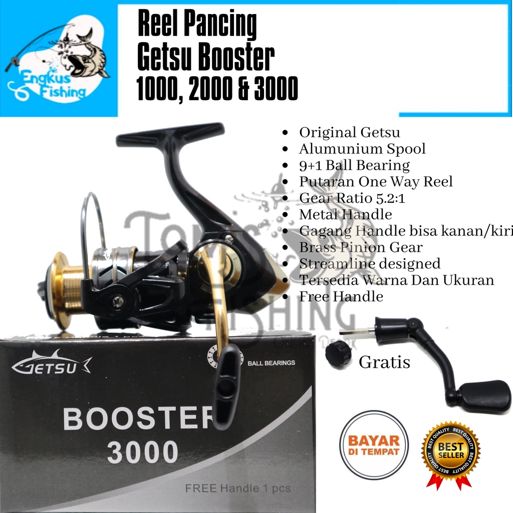 Reel Pancing Getsu Booster 1000, 2000 &amp; 3000 (9+1 Bearing) Bonus Handle One Way - Engkus Fishing