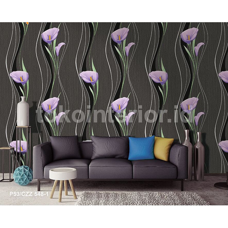  Wallpaper  Dinding  Motif Bunga Lily Vertikal  Ungu Yellow 