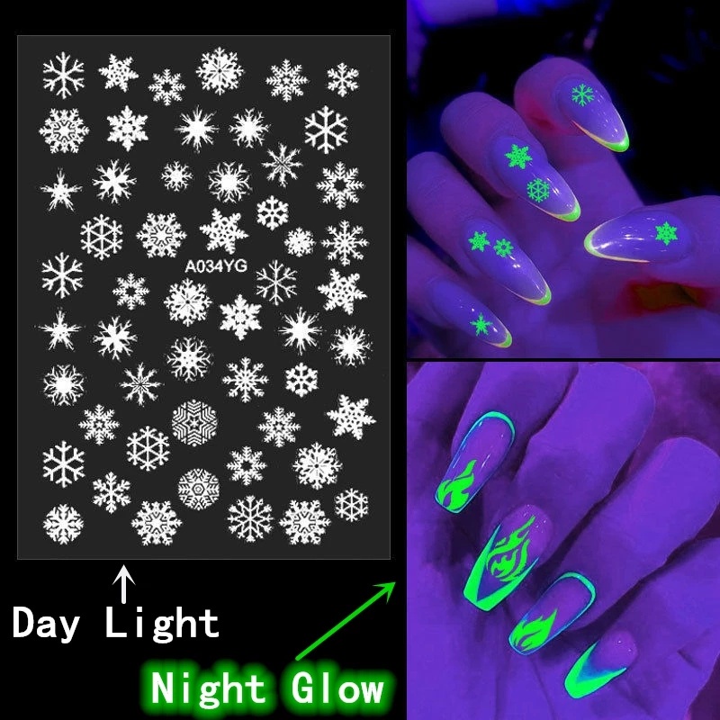 Stiker Kuku Desain Bunga Butterfly Api Bintang Bulan 3d Glitter Luminous Untuk Dekorasi Nail Art