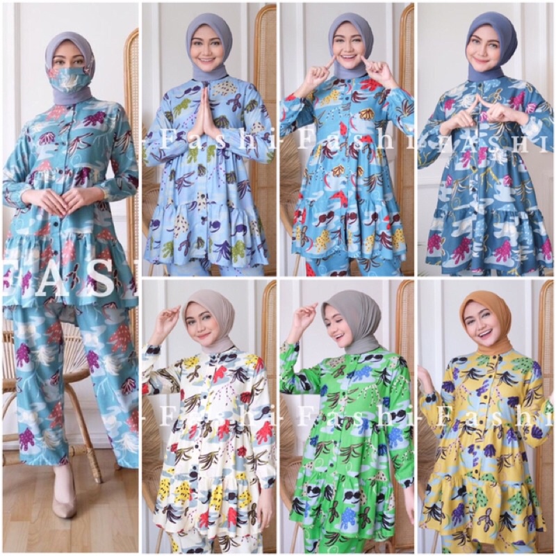 Hijab Modern Setelan Hijaber ( Atasan Tunik + Celana Kulot + Masker ) Set Daily Busana Homey Muslim