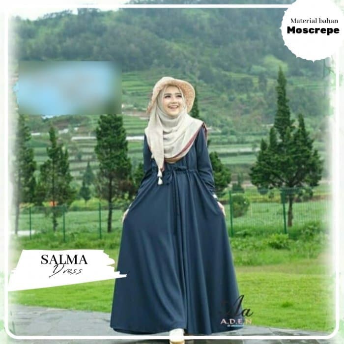 SALMA DRESS Bahan MOSSCRAPE Baju Gamis Wanita Terbaru 2021 Gamis Remaja BEST SELLER