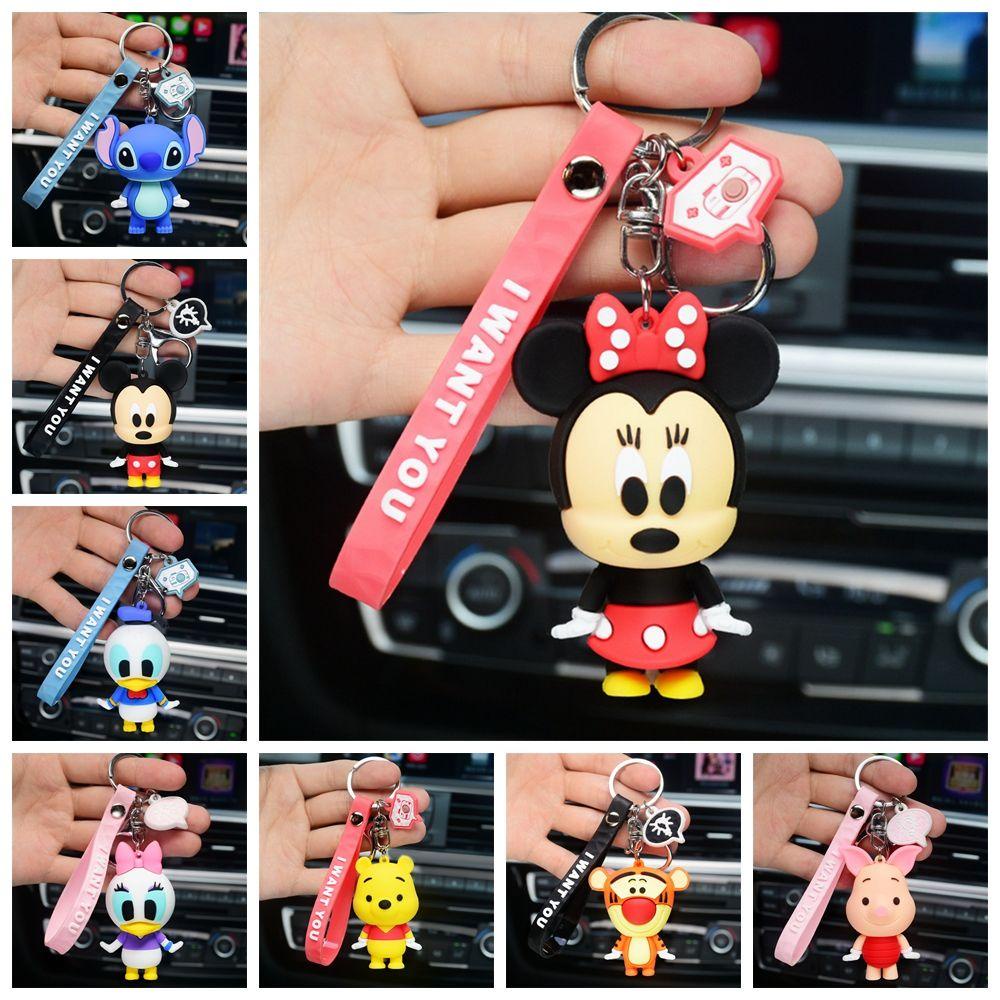 R-flower Anime Gantungan Kunci Model Hadiah Kartun Mobil Gantungan Kunci Liontin Aksesoris Perhiasan Stitch Figure Keyring