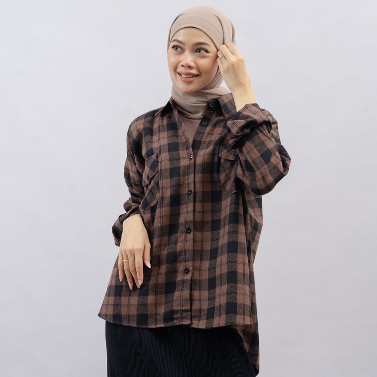 KEMEJA BLOUSE OVERSIZE FEBBY FLANEL DAILY OFFICE SHIRT PREMIUM B409