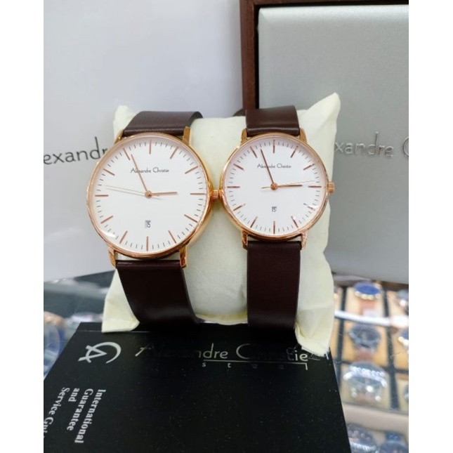 jam tangan couple Alexandre christie original ac8420 tali kulit