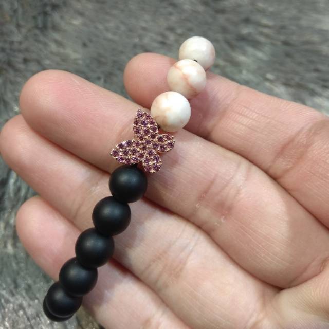 LunaEstella - Gelang Batu Variasi Royal Pink Butterfly kadar 75% (Gelang Emas Asli)