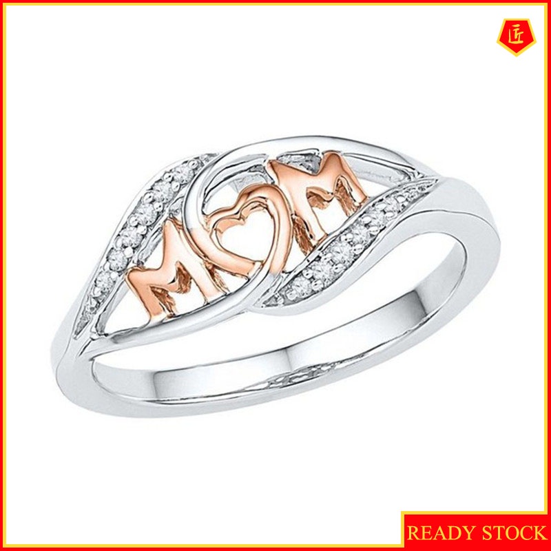 [Ready Stock]18K Rose Gold Love Mom Love Heart-Shaped Color Separation Ring