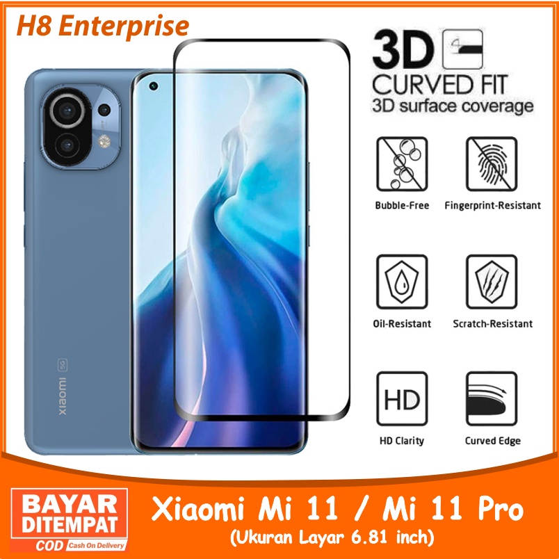 Tempered Glass Full List Black 3D Curved Xiaomi Mi 11 / Mi 11 Pro Anti Gores Kaca Full Cover Premium Quality