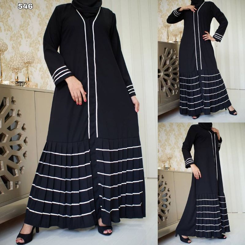 exclusive abaya gamis hitam lis putih turkey maxi outer long dress muslimah pesta all size